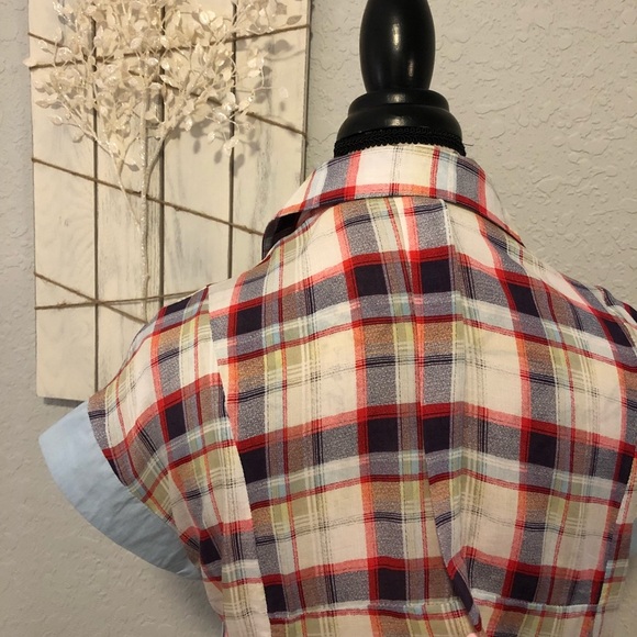 1[Uno Core] Short sleeved plaid blouse w pockets - Picture 4 of 7